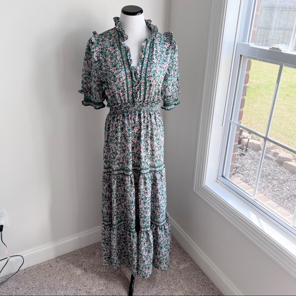 Max Studio Dresses & Skirts - New Max Studio Tiered Floral Full Length Dress Green Floral Print Medium